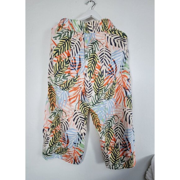 Tahari Womens Tropical Leaf Print Linen Wide-Leg Crop Pants Womens Medium Summer - Picture 2 of 10